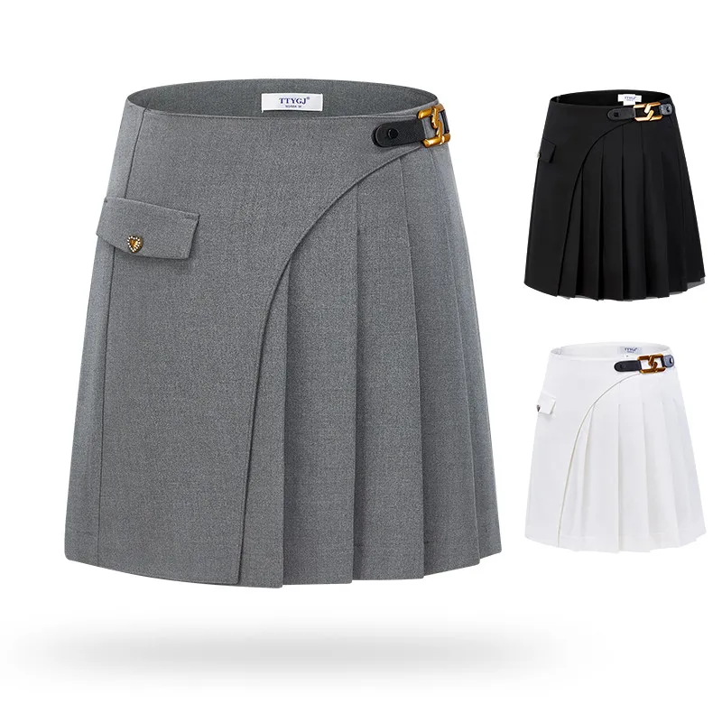 TTYGJ Women's Golf Skirt Spring Autumn Golf Pleated Skrits Belt Tennis