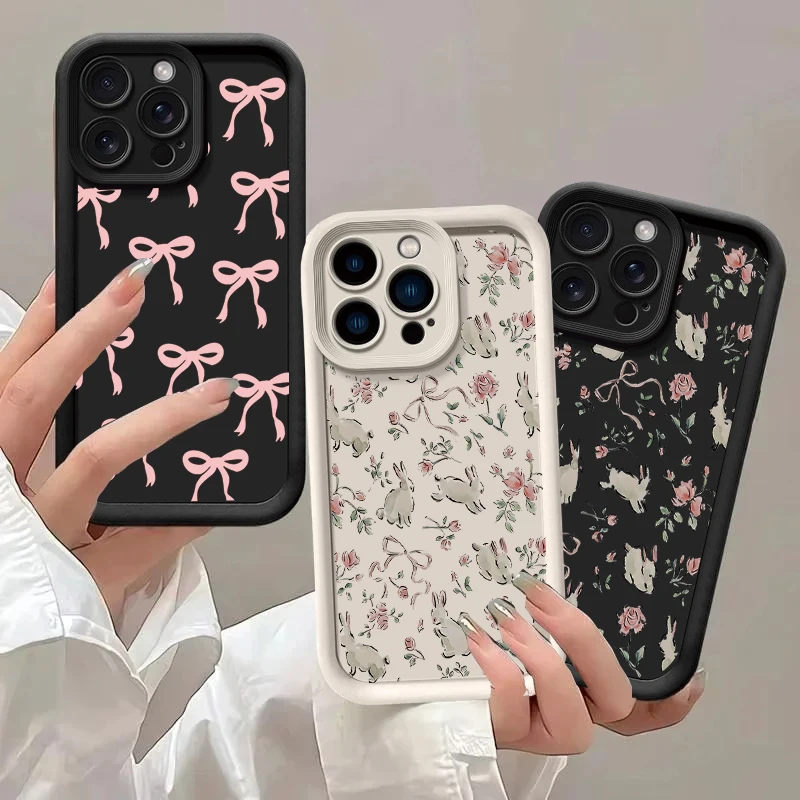 Cute Pink Bow Rabbit Floral Phone Case Cover