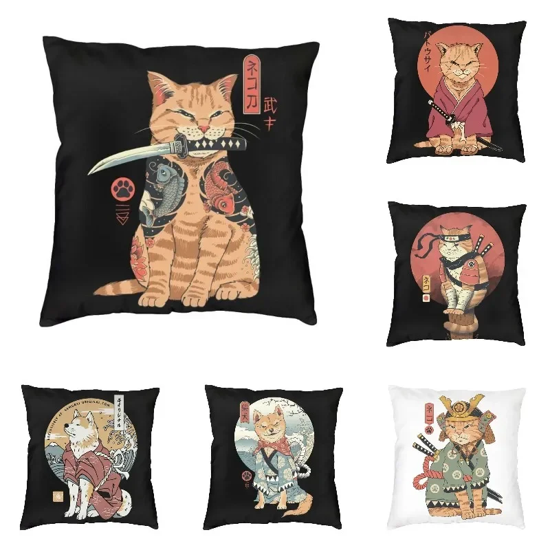 

Funny Catana cats cat cover cushion 35 X35 cm Japanese Samurai Cat dog throw decoration living room sofa chair cushions