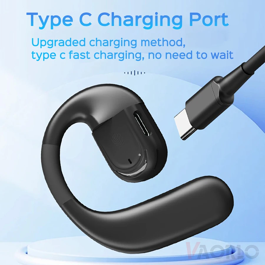 VAORLO Ear-hook Bluetooth 5.4 Business Earphone 180° Rotation Open Ear Headset With Mic Long Battery Life HiFi Stereo Headphone 4