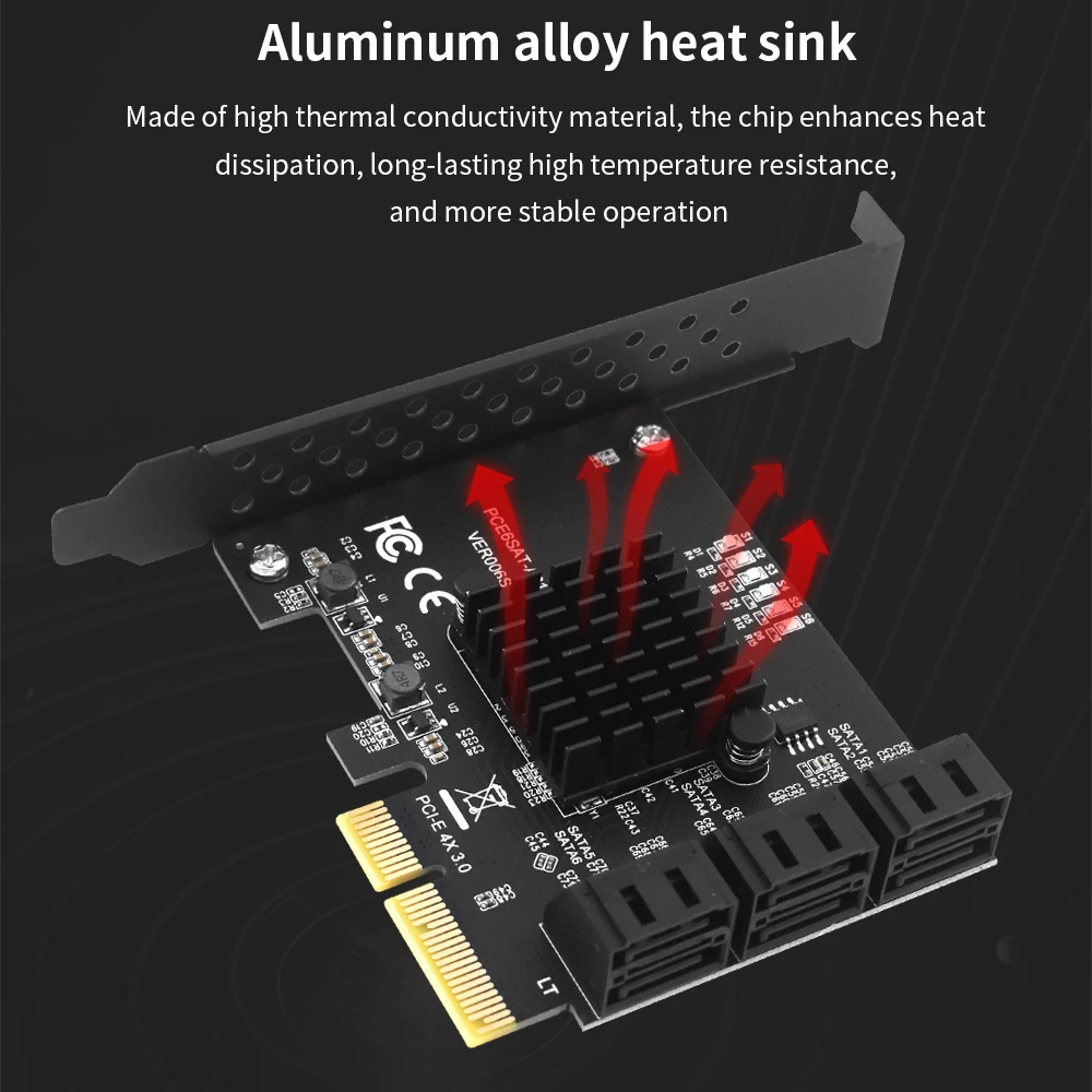 PCIE 4X To 6 Ports SATA 3.0 6 Gbps Expansion Card for HDD SSD