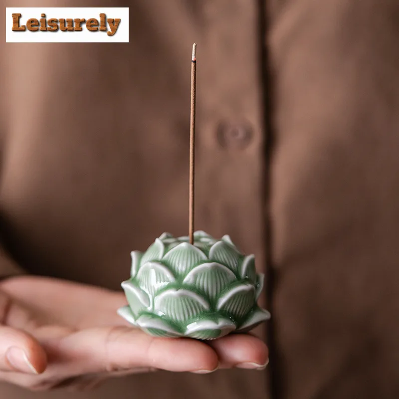 Azure Stone Glaze Lotus Incense Holder Luxury Water Fountain Decoration Scented Aromatic Candles Tea Services Accessories Gift 