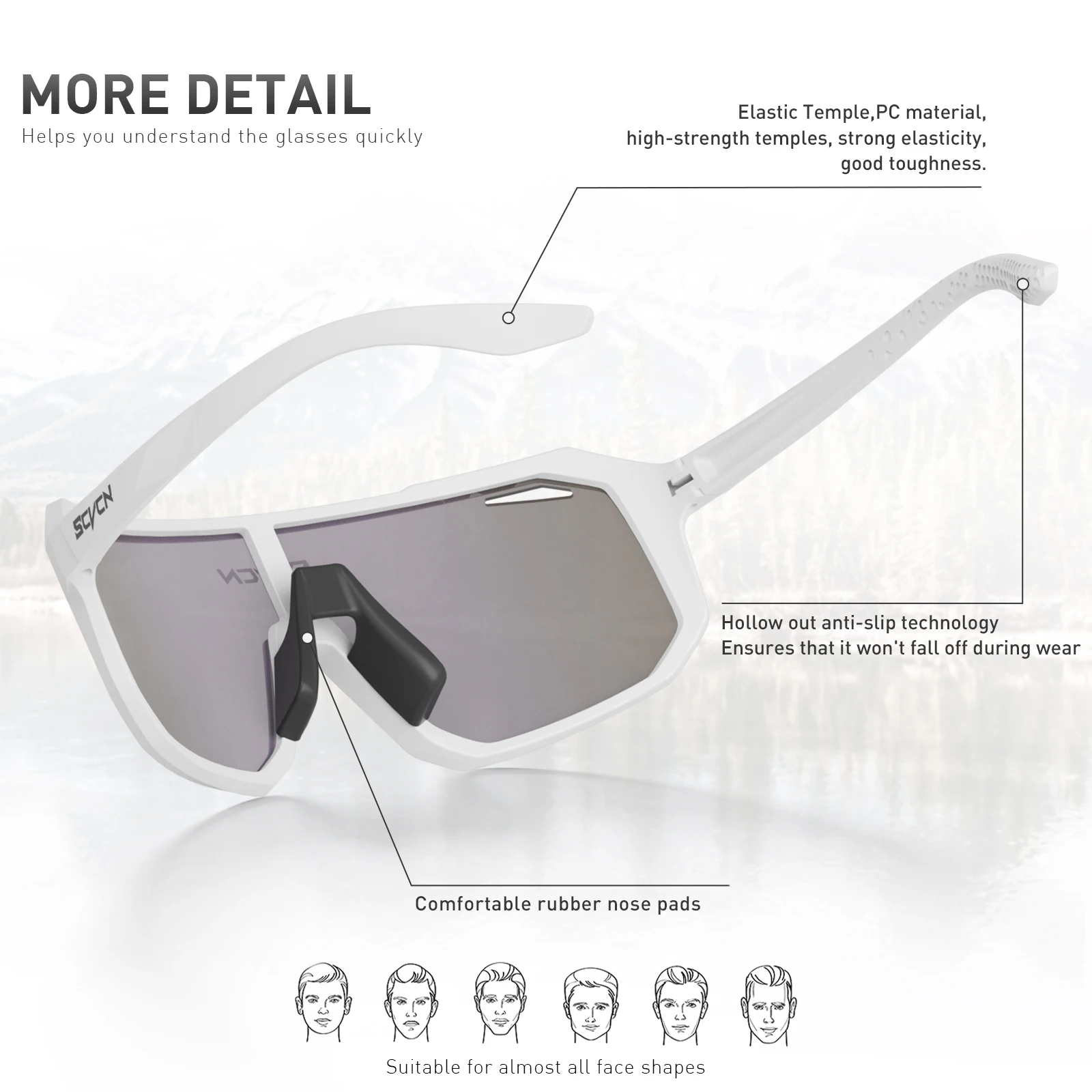 Cycling Sunglasses SCVCN Photochromic UV400 for Men Women