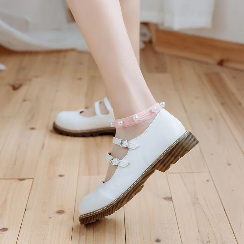 Chic Women Socks Spring New Fashion Ankle Female Breathable Thin Pearl Summer Korean Style Invisible Funny Lace Socks