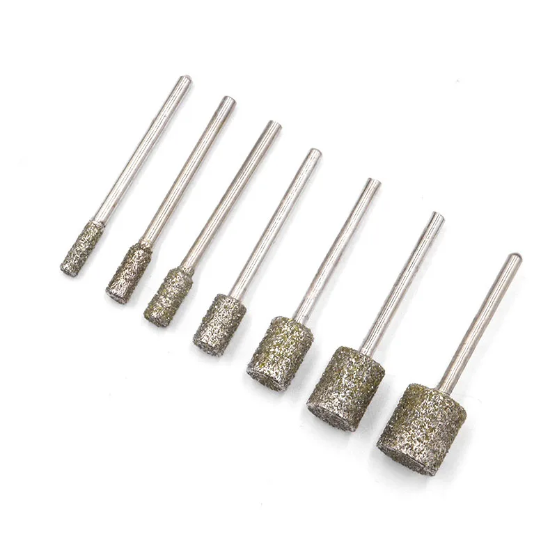 5-20pcs 3mm-8mm Diamond Burr Grinding Engraving Drill 60 Grit Cylindrical Bit 3mm Shank For Dremel Rotary Tools Glass Stone Jade