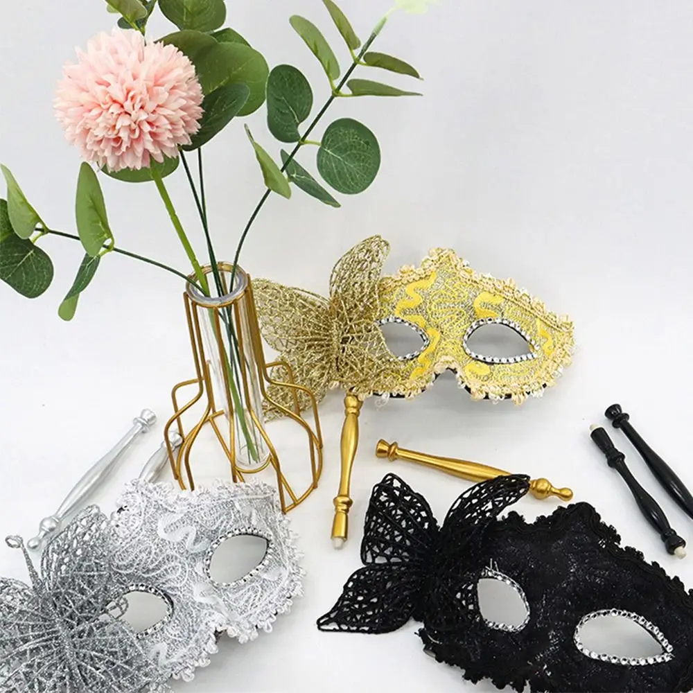 Venezianische Party-Handmasken mit Stiel Schmetterlings-Karnevalsmasken mit Haltegriff für Mardi Gras – Detail 10