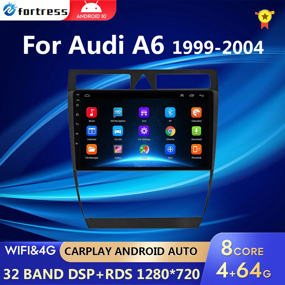 

4G 64G Car Radio For Audi A6 C5 1997-2004 S6 1999-2004 RS6 2002-2006 GPS 1280*720P Android 10.0 Auto Carplay IPS BT Rear No DVD