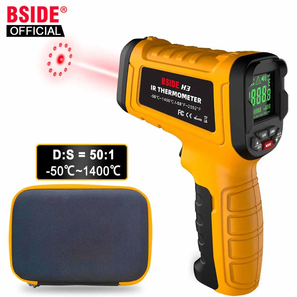 

BSIDE Infrared Thermometer -50~1400C Professional 50:1 Digital IR-LCD Temperature Meter Non-contact Laser Thermometers Pyrometer