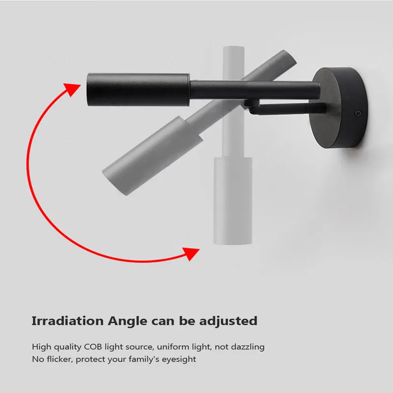 Black Minimalist LED Wall Lamp Home Decoration Modern Rotary Sconces Living Room Bedside Wall Light Reading Adjustable Lighting