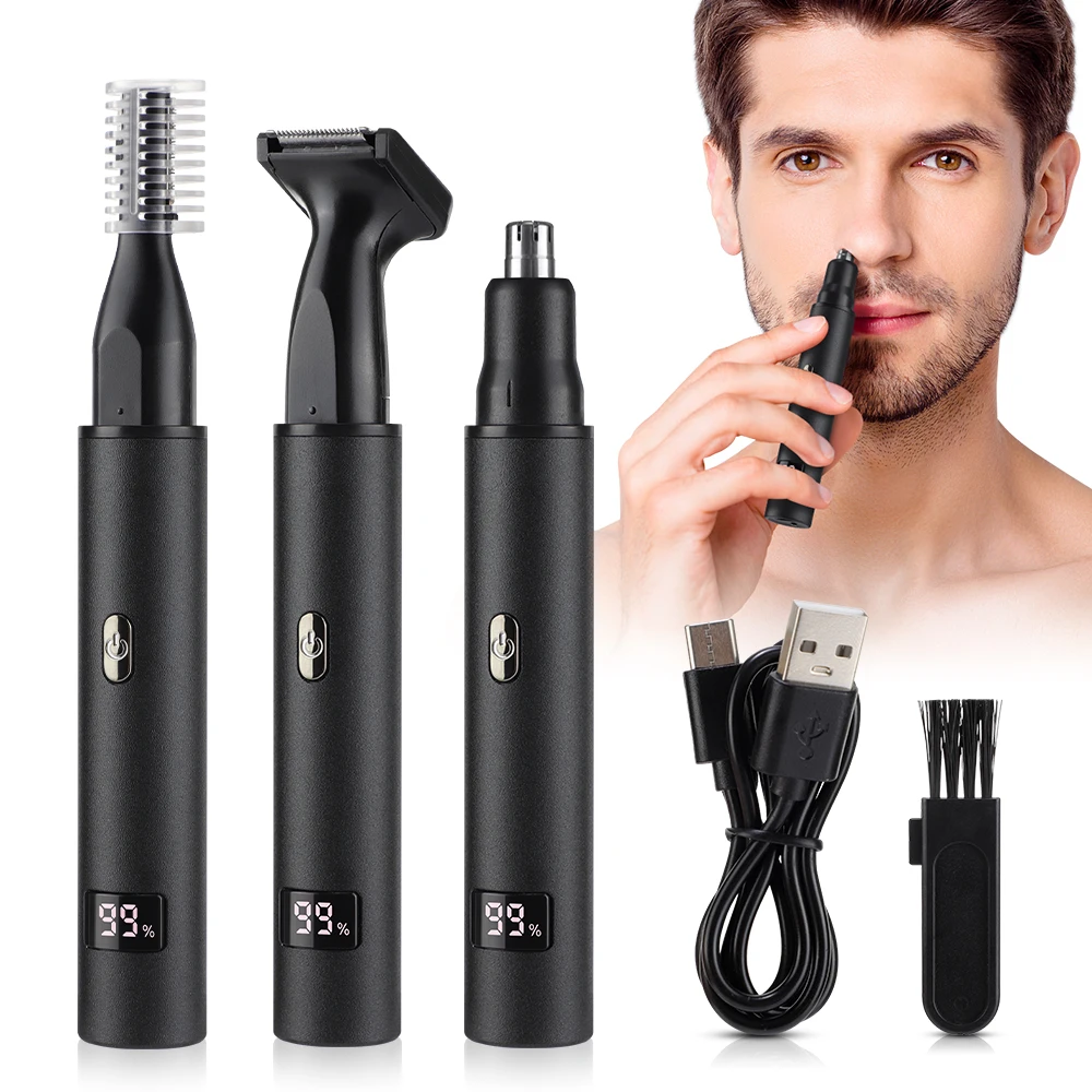 New 3 in 1 Electric Rechargeable Nose Ear Hair Trimmer for Men Painless Sideburn