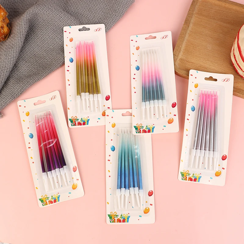 6Pcs/Box Colorful Gradient Thread Cake Birthday Candle Party Pencil Long Candle Children's Princess Festival Event Decoration
