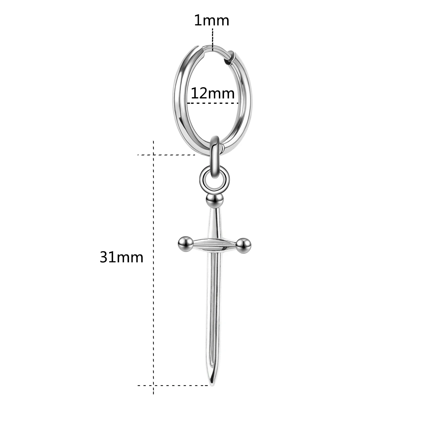 Orecchini Uomo Moda Hip Hop Pugnale Spada Gocce Orecchie Pendenti Acciaio Inox B - Foto 8