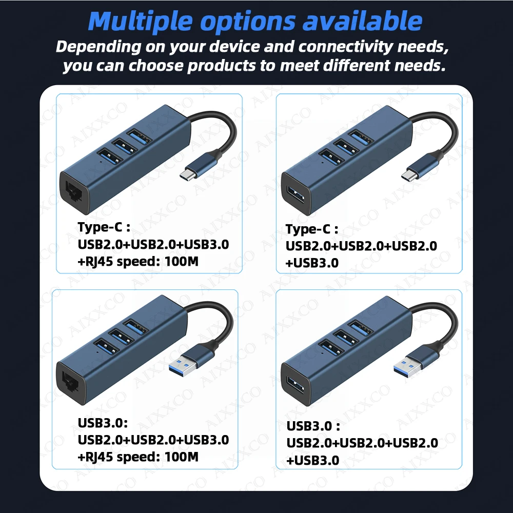 Alumínio Alloy Usb Hub Splitter Várias Portas Multi Usb 3.0 Hub 3.0 Acessórios para Computador com Rj45 - Imagem 5