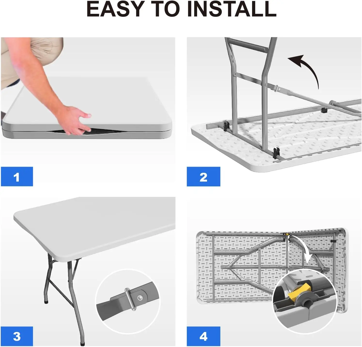 Foldable Table 6ft  Plastic Folding Table  Portable Heavy Duty Dining Table with Lock Function  Carrying Handle  Outdoor Indoor 6