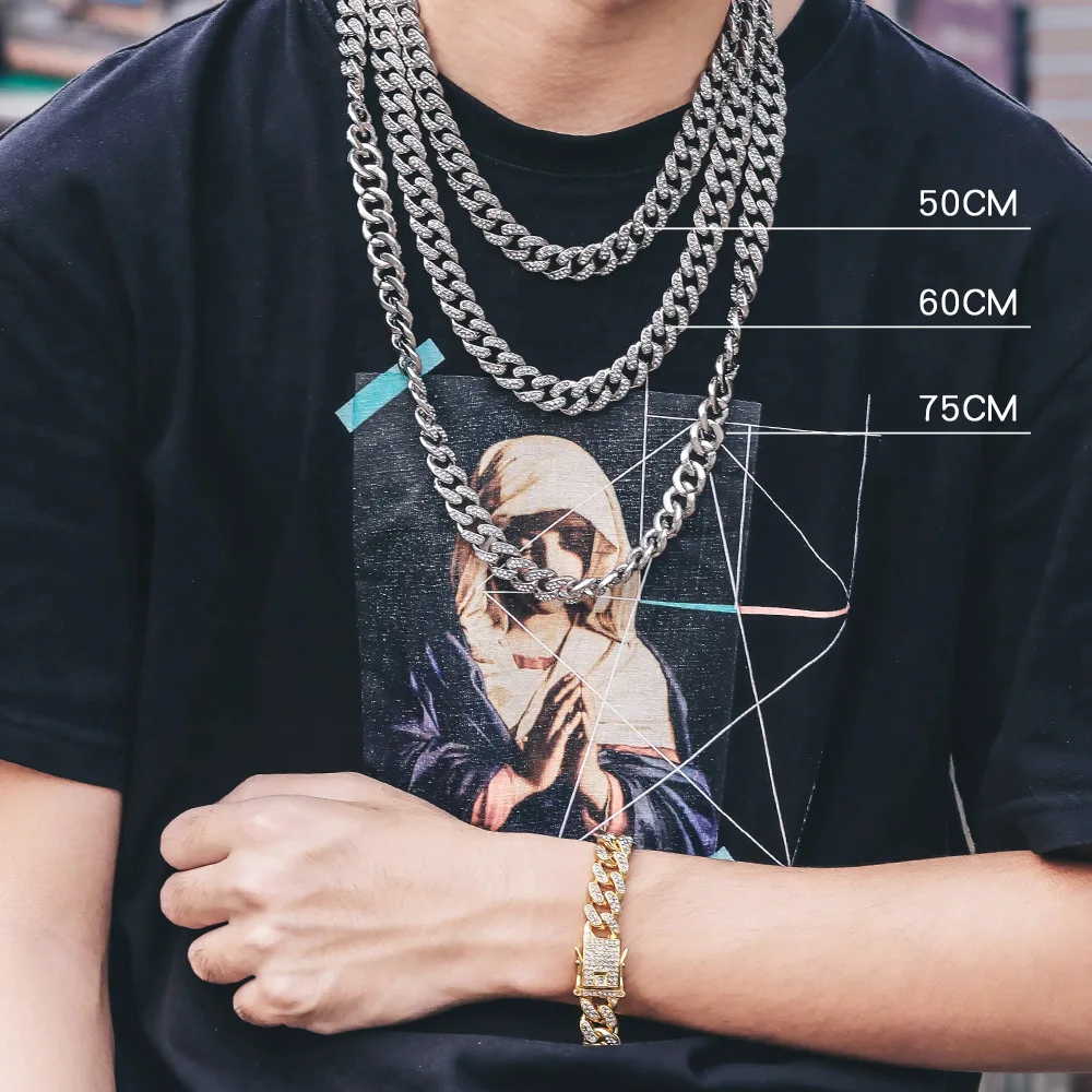 Hip Hop 13 Mm Studded with Ice Crystal Rhinestones Miami Curb Cuban Chain Bling Rappers Men Necklace Men and Women Jewelry 5