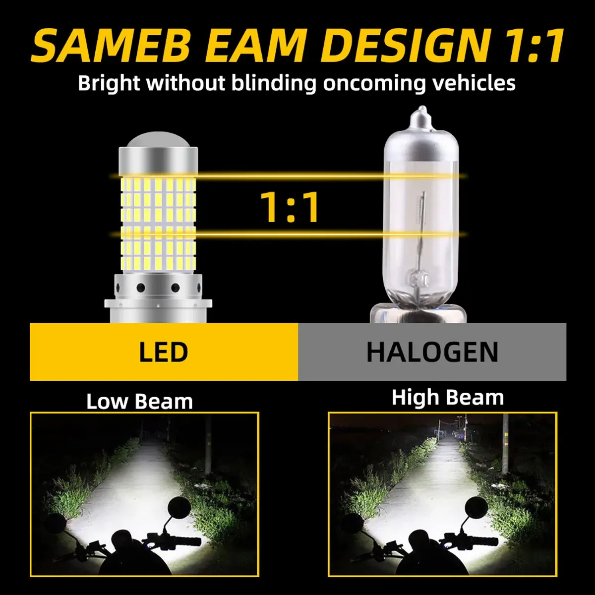 Motorcycle Headlight 1PCS 144SMD H4 P15D BA20D 12v LED Headlamp Fog Light Spotlight Play and Plug