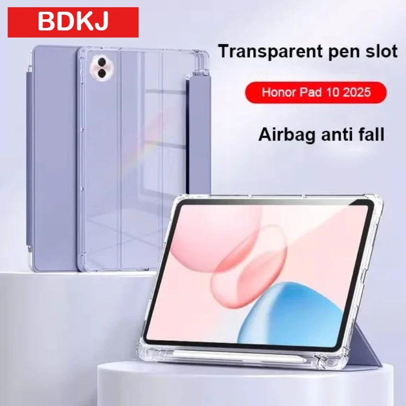 Clear Pen Slot Tablet Case with Three-Fold Leather Cover