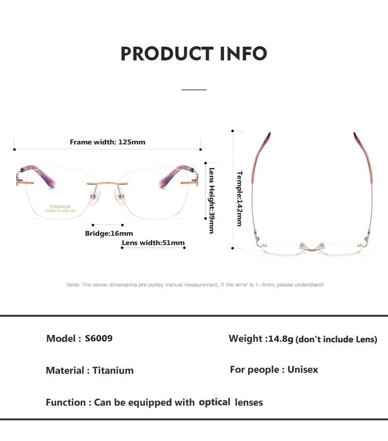 Oveliness Women's Rimless Oval Cat Eye Titanium Eyeglasses 7