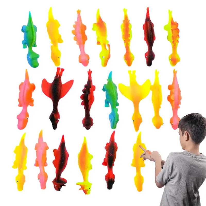 

20Pack Dinosaur Finger Slingshot Cute Shapes Funny Gag Gifts Toy Mini Rubber Flying Dino Figures Stretchy Kids Toys For Boy Gift