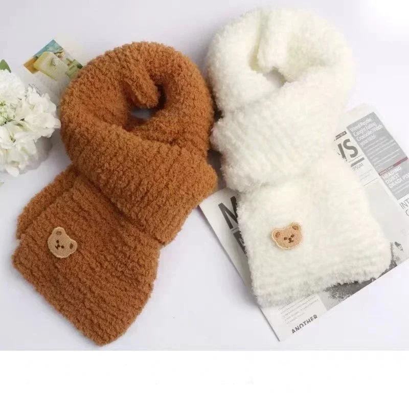 Coral fluffy yarn balls, knitted scarves, hand woven DIY teddy bear scarves, yarn balls