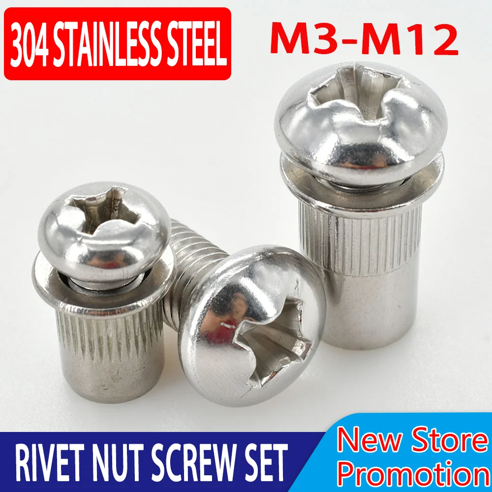 

304 Stainless Steel Threaded Rivet Nut Screw Bolt Set Hex Allen Bolts Screws Nuts Insert Kit Rivet nut M3 M4 M5 M6 M8 M10 M12