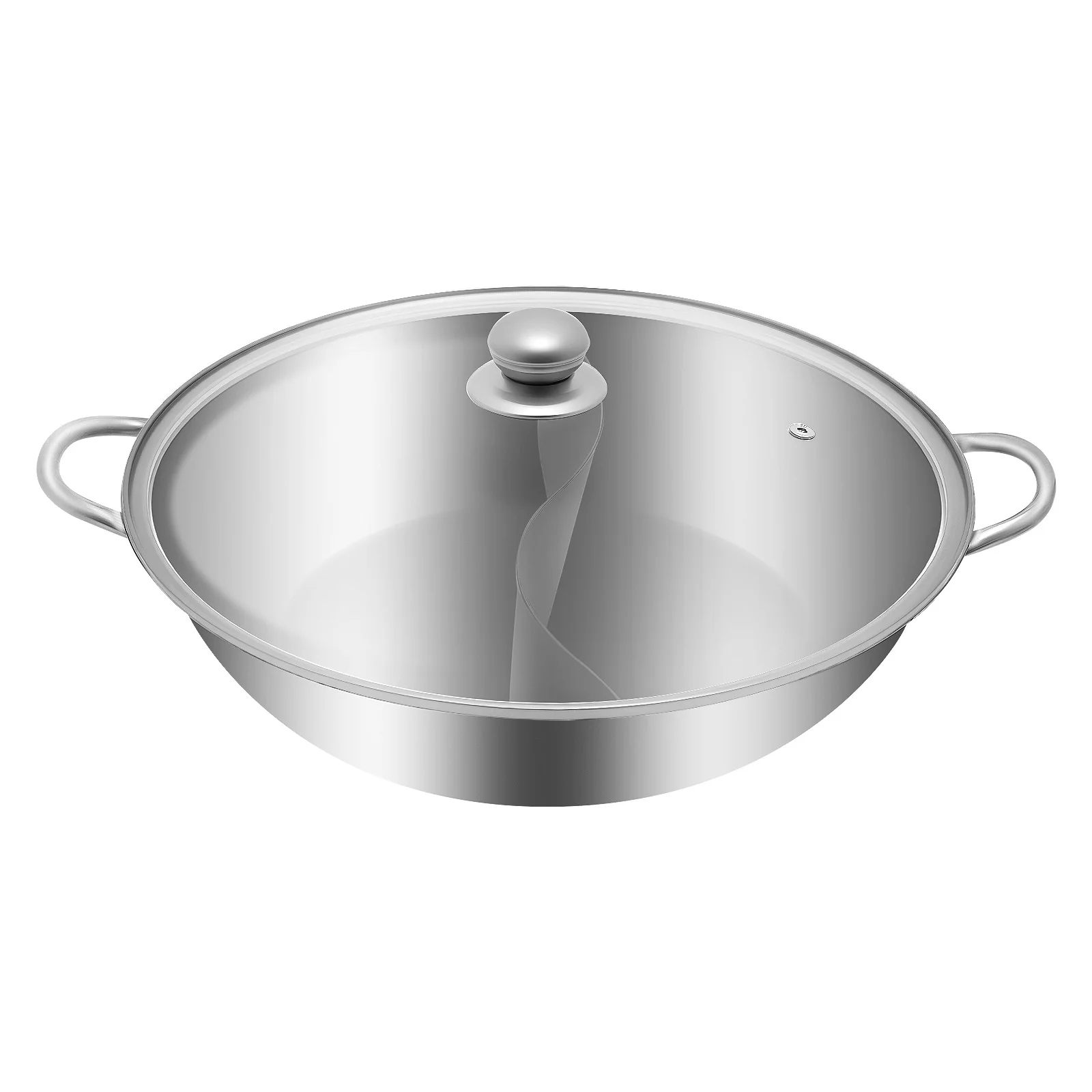 Edelstahl-Hot Pot mit Trennwand, Shabu-Shabu-Topf mit Glasdeckel, rundes Hot Pot-Set für Hotels, Restaurants, Häuser – Detail 1
