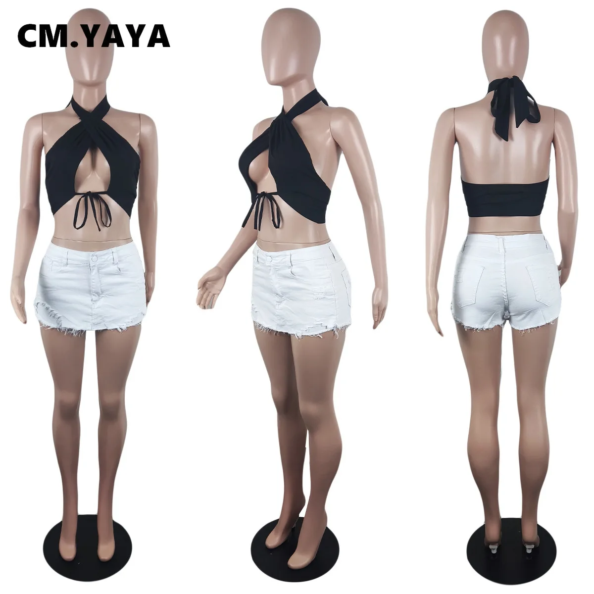 CM.YAYA Fashion Mesh See Though Women's Set Tank Top and Shorts Suit 2023  Active Fitness Sexy Two 2 Piece Set Outfit Tracksuit