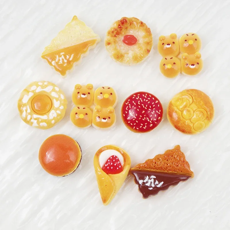 송진 음식 빵 케이크 플랫백 시뮬레이션 음식 아트 공급 카보숑 DIY 공예 장식 인형 집 액세서리, 10 개, 100 개