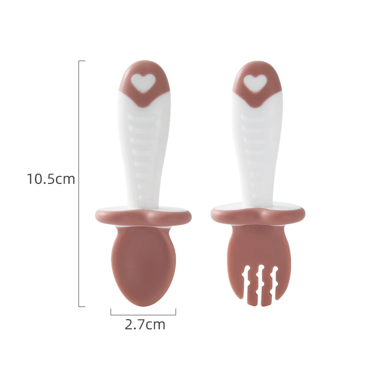 2Pcs/Set Baby Silicone Spoon Fork Cutlery Set Feeding Tableware Learn Spoon Set Short Easy silicone feeding spoon,silicone cutlery set,learning spoons,fork spoon set,baby cutlery