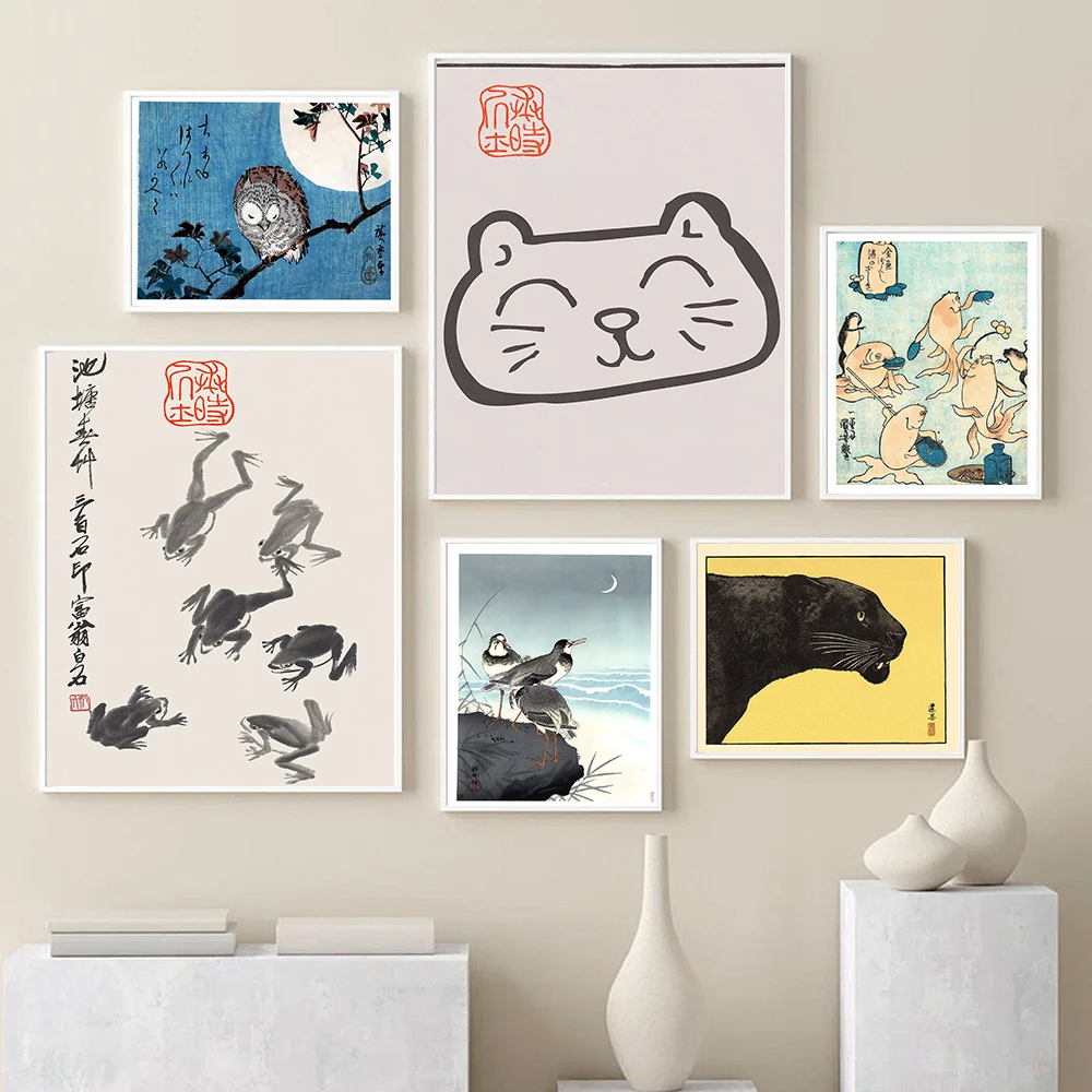 

Japanese Cat Fishes Art Poster Matsumoto and Jifrog Flying Frog Prints Retro Wall Canvas Painting Living Room Home Decoration