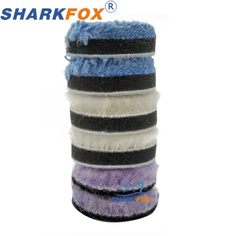 Sharkfox 1 인치/2 인치 연마 패드 키트 파인 울 패드 왁싱 스폰지 자동차 폴란드어 버핑 패드 키트