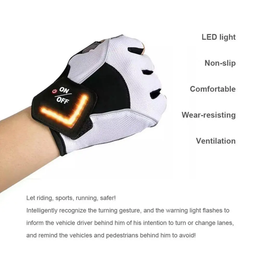 1 Pair Gravity Sensing Cyling Gloves Turn Signal Half Finger Gloves Automatic Warning Light Smart Steering Half Finger Gloves 2