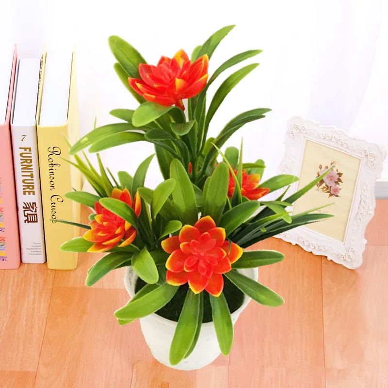 

Realistic Artificial Flowers Plant With Pot Fake Flowers Plant Pot Lotus + Leaves Outdoor Home Office Decoration Gift Decor