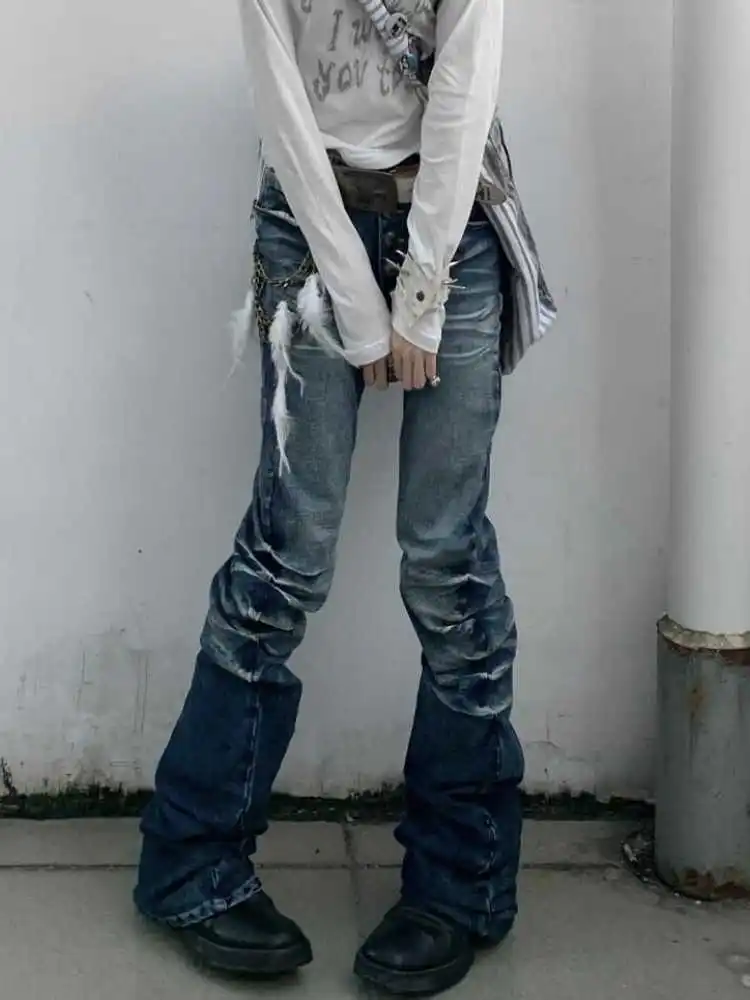 Women Grunge Cyber Punk Vintage Mom Jean Y2k Japanese Harajuku Low