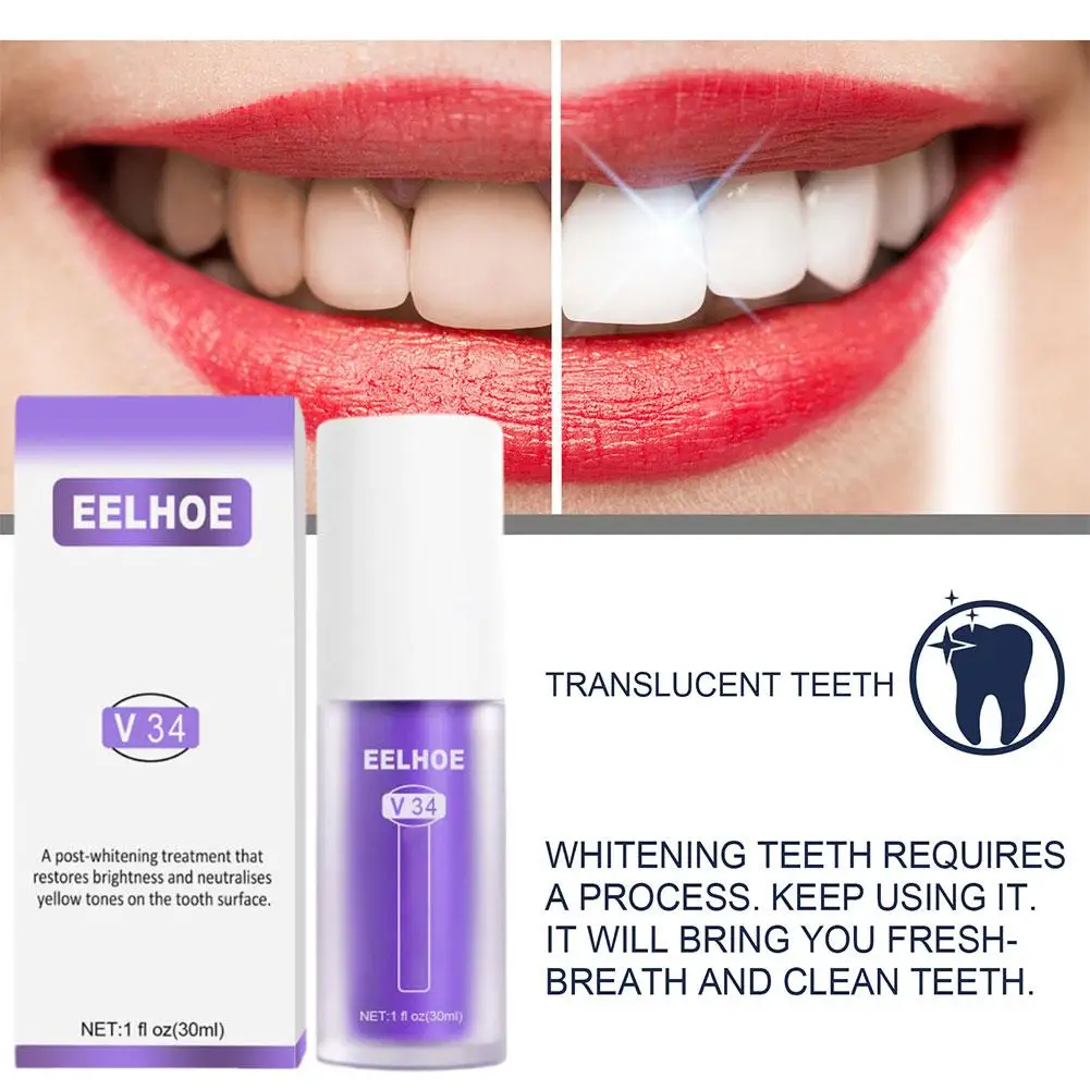 Teeth Whitening Essence Teeth Whitening Product Purple Teeth Whitening Toothpaste Plaque Stains Remover Oral Hygiene Cleaning Teeth Bleaching Oral Fresh Breath