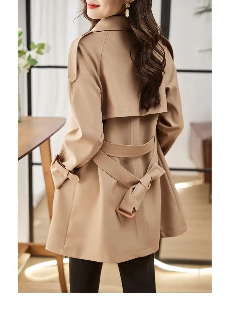 Solid Mid length Trench for Women Fall Winter 2023 New Vintage Turn Down Collar Long Sleeve Jacket Loose Double Breasted Coat