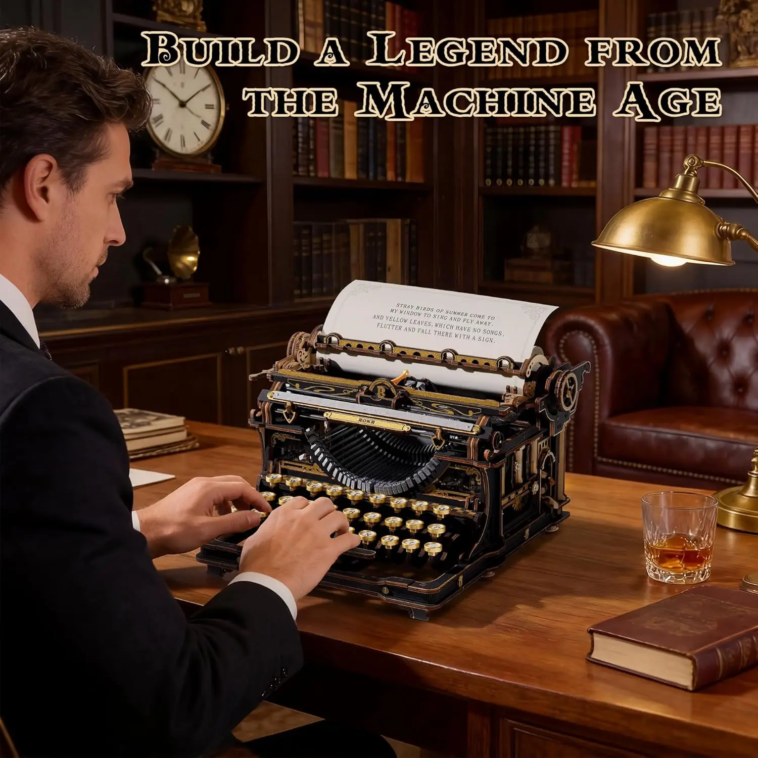 Rokr 빈티지 모델 키트 기계식 타자기 3D 나무 퍼즐 조립 프로젝트 레트로 책상 홈 데코 독특한 선물 클래식 버전