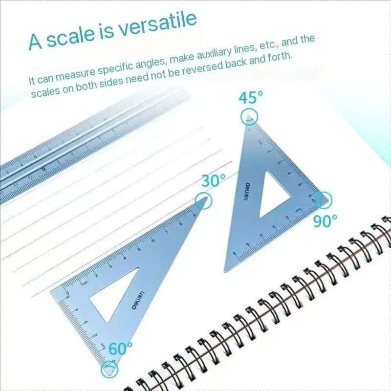 Aluminum Drafting Set 4 PCS Ruler Set for School Straight Ruler Triangular Protractor Stationery