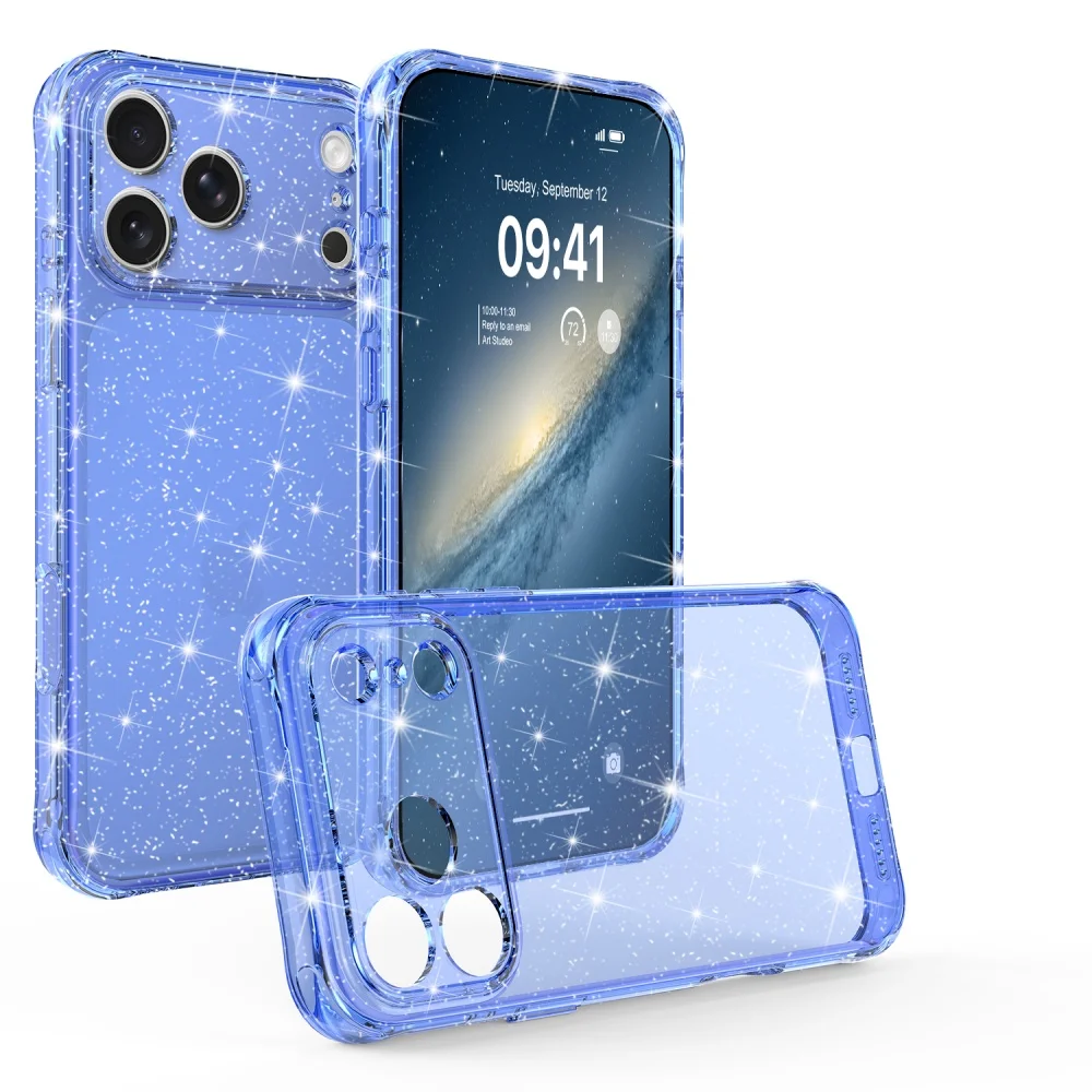 Luxury Glitter Transparent Sparkling Case with Camera Protection and Shockproof Clear Bumper Cover