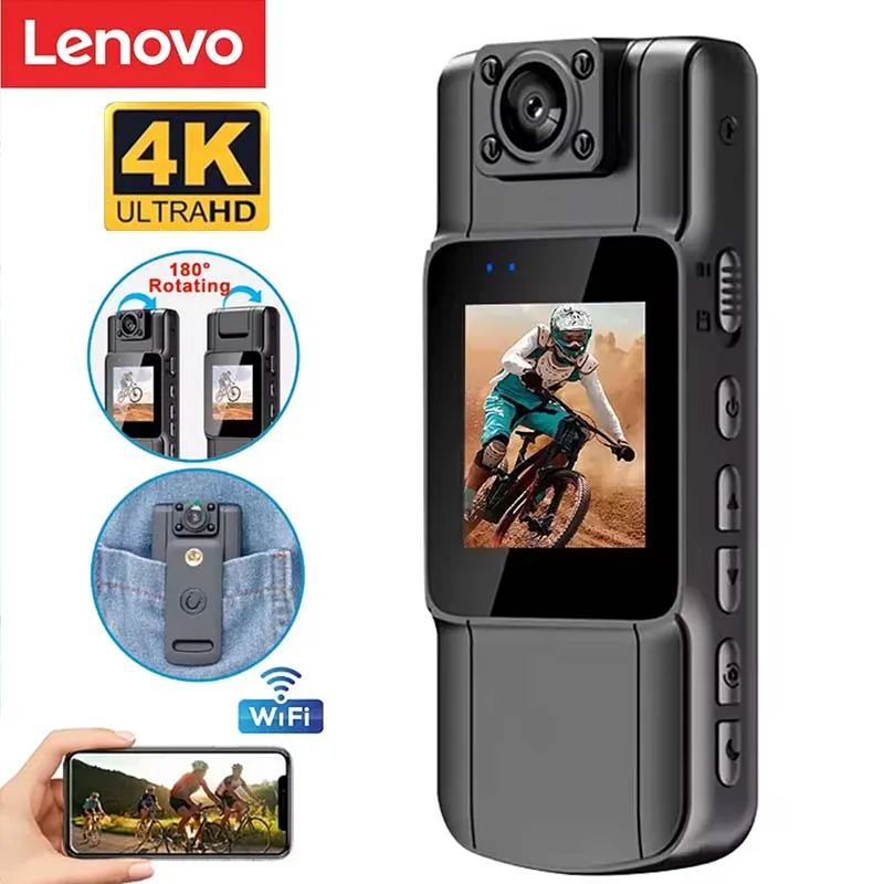 Lenovo Sports Camera 4K HD WiFi Portable Digital Video Recorder Color Screen Wearable Cam Night Vision Small Bike Camcorder New