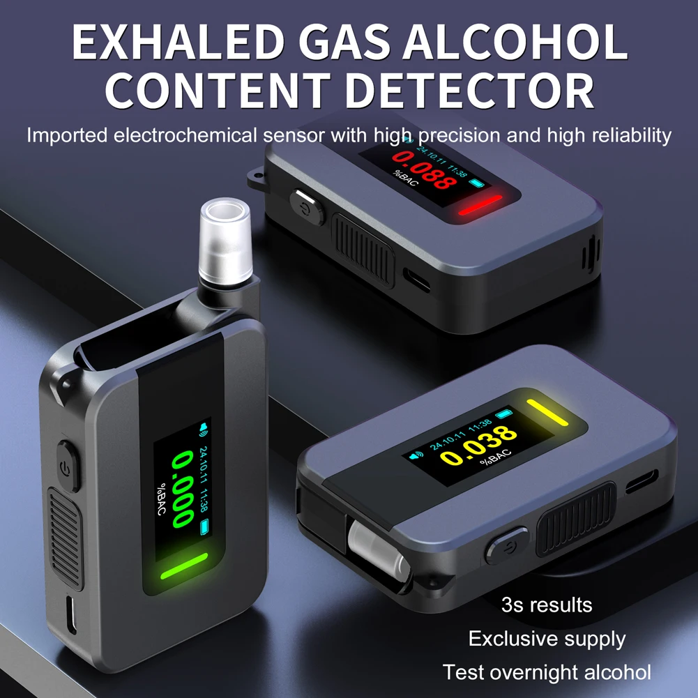 Electrochemical Alcohol Tester USB Rechargeable Professional Breath Alcohol Tester Portable Meter for Professional Use