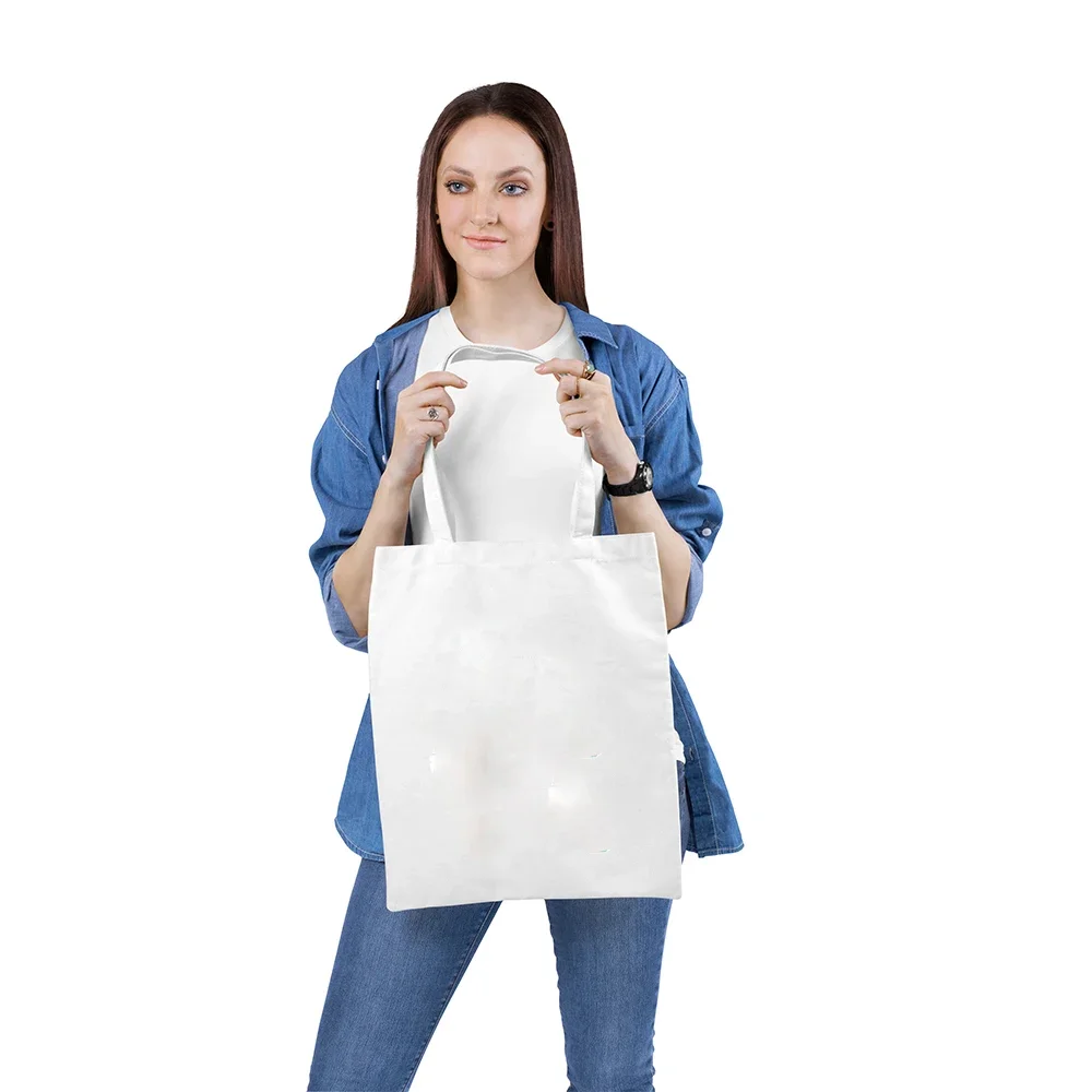 Canvas Tote Bag Shopping Add Your Text Letter Picture Print Design White Unisex Fashion Travel Handbag