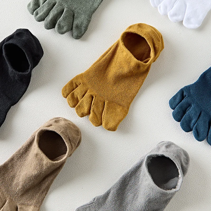 Men Socks 3Pairs Running Open Toe Elastic Short Solid Cotton Sweat-absorbing Five Finger Invisible Low Cut Boat Ankle