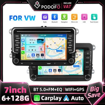 Radio Multimedia para Auto Podofo de 7 Pulgadas y 2 Din, 6+128G, para Seat Altea/Toledo/Leon, VW Golf/Passta/Jatta/Bora/Scirocco, Skoda Fabia/Yeti/Roomster/Praktic, Sistema de Audio para Auto, Carplay Inalámbrico, Android Auto, Mirror Link, Radio Estéreo para Auto, WiFi, GPS 1