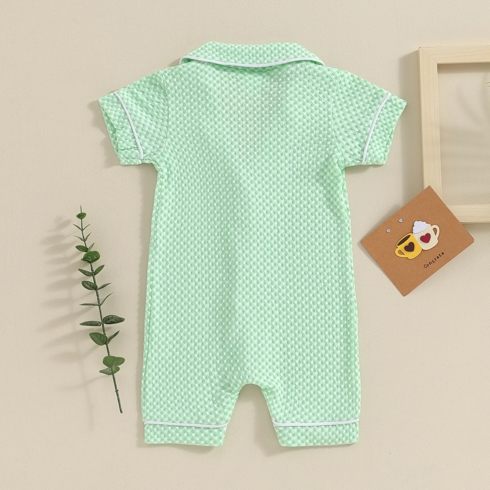 Pudcoco Infant Newborn Baby Boys Girls Jumpsuits Short Sleeve Lapel Collar Button Down Textured Rompers Newborn Pajamas 0-18M