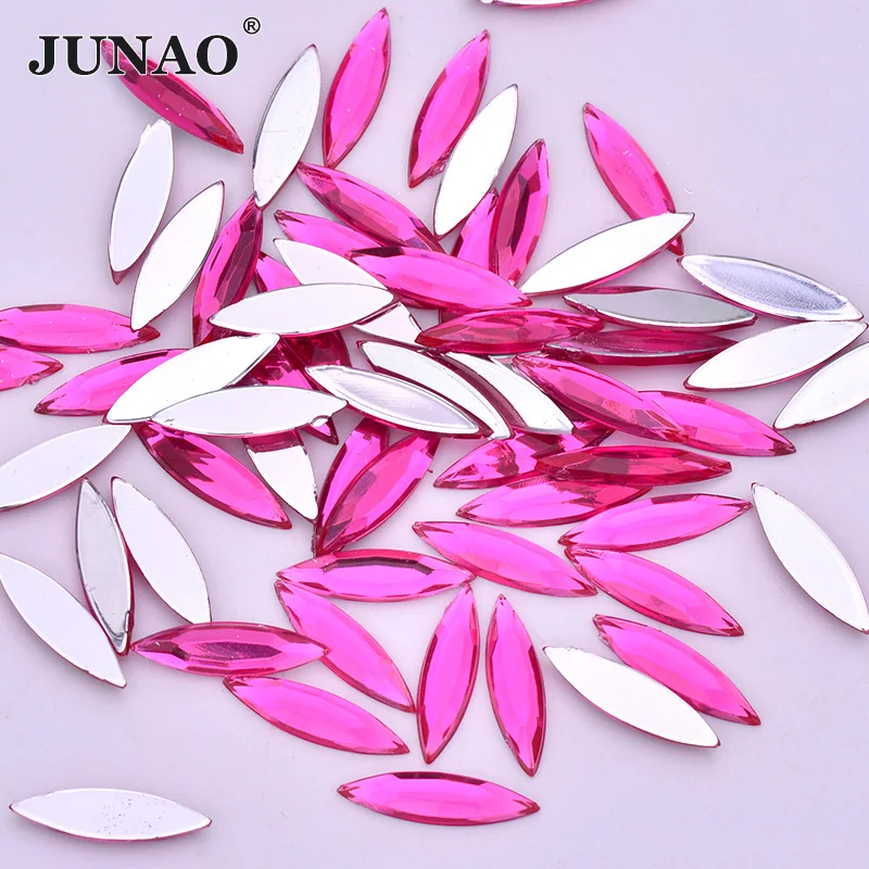 

JUNAO 500Pcs 4*15mm Rose Flat Back Horse Eye Rhinestones Non Sewing Acrylic Strass Applique For Garment Bags Accessories
