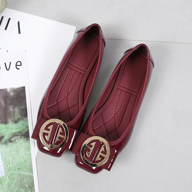 Women Fashion Casual Flats Single Shoes Square Toe PU Leather Loafers-women shoes,women flats,casual shoes