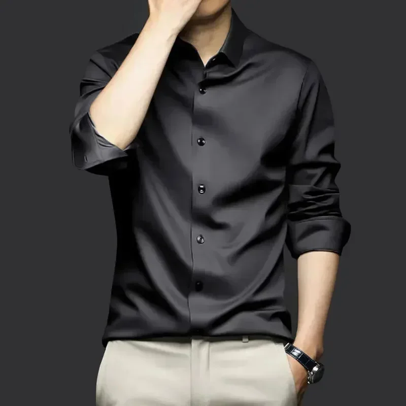 Business Shirt Plus Size Men Long Sleeved No Iron Black And White Lining