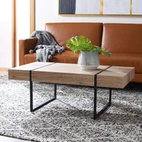 Home Collection Tristan Modern Rectangular Coffee Table COF7000B, 43.3" W X 23.6" L X 15.7" H, Natural/Black Metal Legs 2