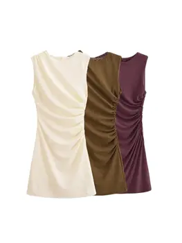 Mini robe femme drapée col rond sexy dos fermeture